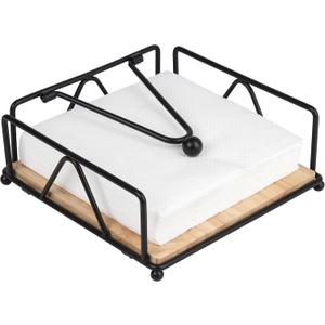 Napkin Holder for Table, Metal and Wood Napkin Holder, Weighted Napkin Holders for Paper Napkins, for Kitchen Counter, Dining Table (Black)