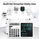 Desk Calculator with Writing Pad, Widescreen Extra-Large LCD Display, 12-Digit Calculator, Solar & Battery Dual Power Supply, Desktop Calculator with Ergonomic Viewing Angle for Office, School (White)