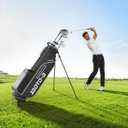 1GoTo-G 7 Pieces Golf Clubs Set for Men & Women - Complete Golf Clubs Full Set Includes Stand Bag with Rain Hood, 1# Driver, 5# Hybrid, 7# PW# Irons and Putter, Gray - Men’s, Left