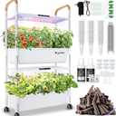 Indoor Hydroponic Growing System with 54 Pods Herbs Garden Kit with 30W Led Grow Light Large Movable 2-Layer Floor-Standing Hydroponic Gardening System for Vegetable Fruit