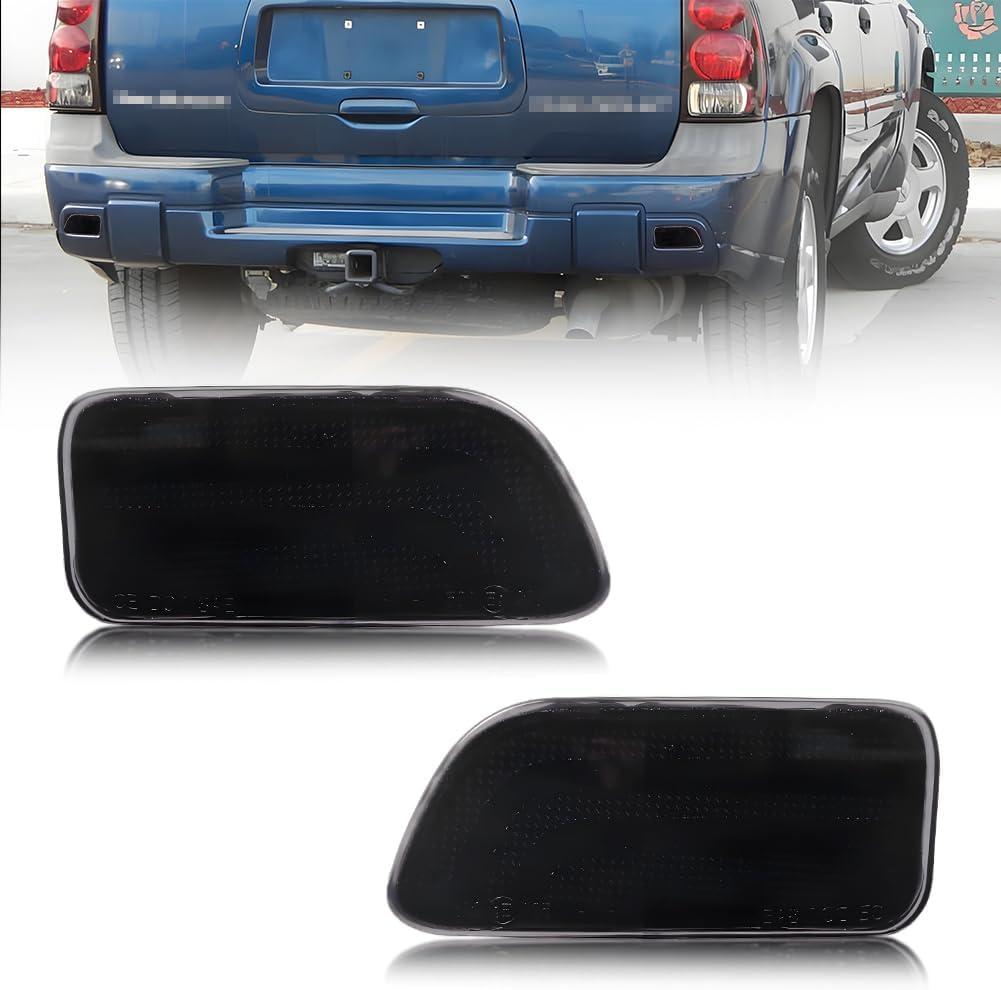 Rear Bumper Reflector Compatible with Chevro-LET Trailblazer 2002-2009, [DOT] [IP67 Waterproof] Rear Bumper Reflector Housing [No Bulbs], Replace OEM #15000427, 15000044, 2 PCS, Smoked Lens