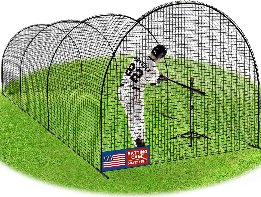Portable Baseball Batting Cage Net with Sturdy Steel Frame, 20FT/ 30X12X8FT Batting Cages for Backyard Baseball Training Equipment with Carry Bag
