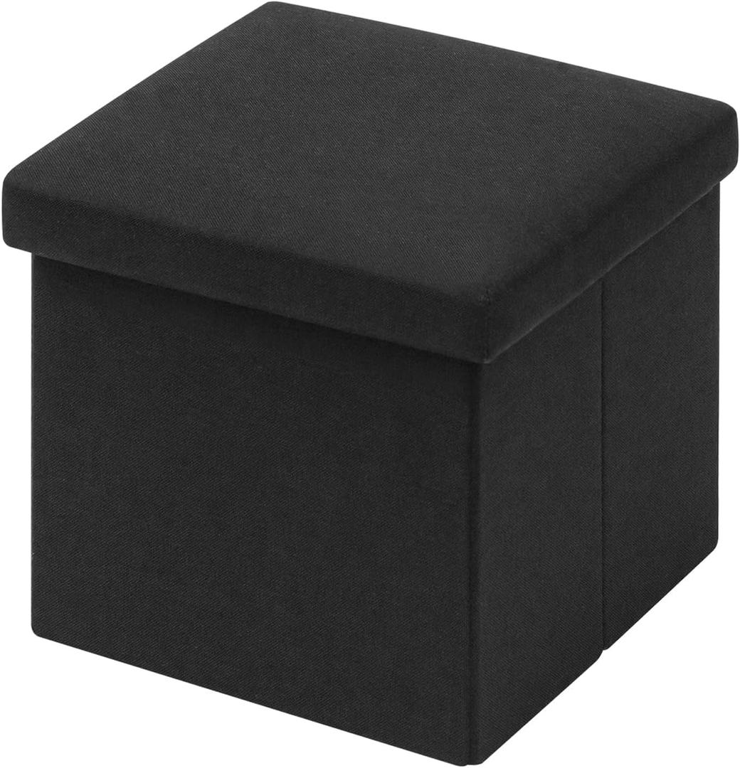 B FSOBEIIALEO Storage Ottoman Cube, Linen Small Foot Rest Seat,for Living Room, Bedroom, Home Office, Dorm Storage Footrest Black 11.8"x11.8"x11.8"