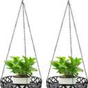 Plant Hanger, 2pcs Metal Hanging Plant Shelf Decorative Planter Flower Pots Holder for Indoor Outdoor, Modern Plant Hanging Basket for Balcony Porch Garden Home Decor, Black