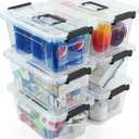 NUMIFUN Plastic Storage Bins with Lids 6 Pack Storage Organizer, 7 Quart Stackable Storage Bins with Buckle-Up Latches and Handle easy for Home Office Pantry Organization, Clear Lids