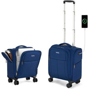 HanTrip 16 Inch Underseat Small Carry On Luggage with Spinner Wheels, Blue