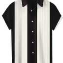 Men's Short Sleeve Button Up Hawaiian Shirt 1950s Vintage Bowling Shirts (Black, XXL)