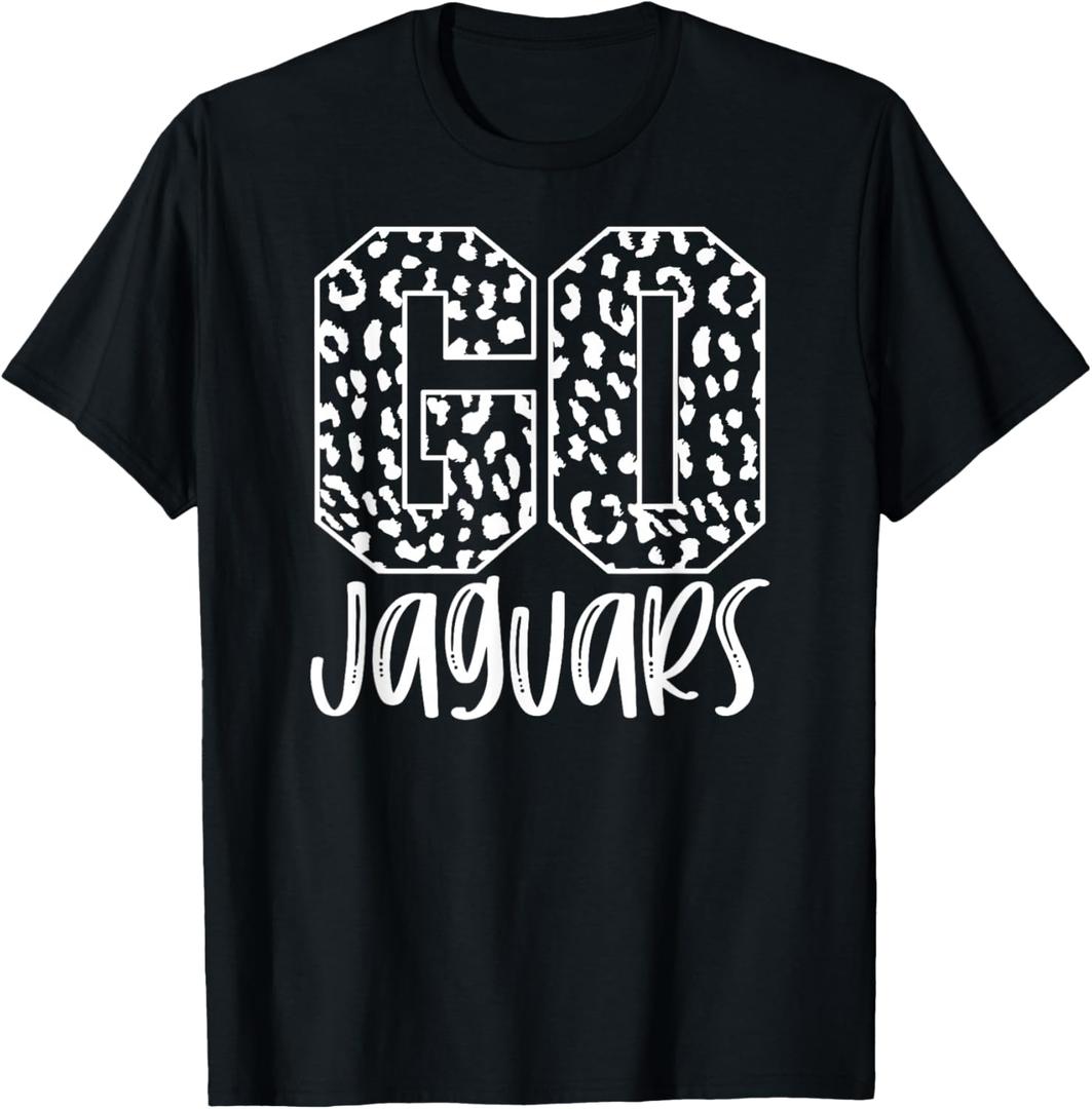 Jaguars Team Mascot School Spirit Game Night Leopard Print T-Shirt (Black, L)