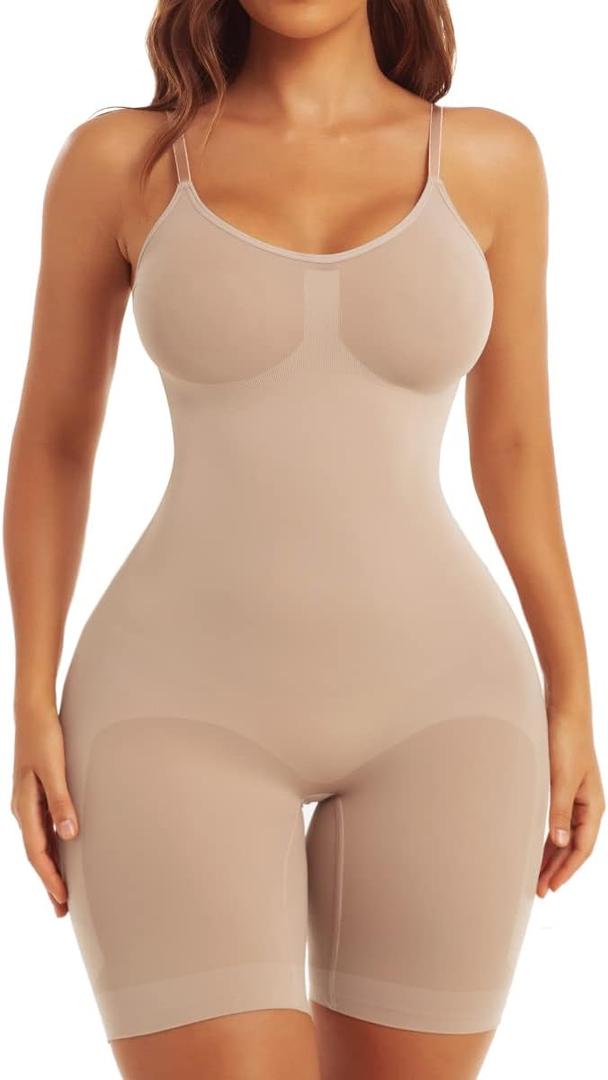 EUYZOU Shapewear Bodysuit for Women Tummy Control - Butt Lifting Fajas Full Body Shaper Seamless Thigh Slimmer Shorts (X-Small-Small, Skin)