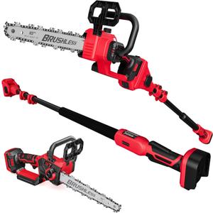 2-IN-1 Cordless 10-Inch Pole Saw and Chainsaw Compatible with Milwaukee 18V Battery, Total Reach of Max 15ft, Auto Oiling, Electric Pole Saw for Tree Trimming Pruning (Battery NOT Included)