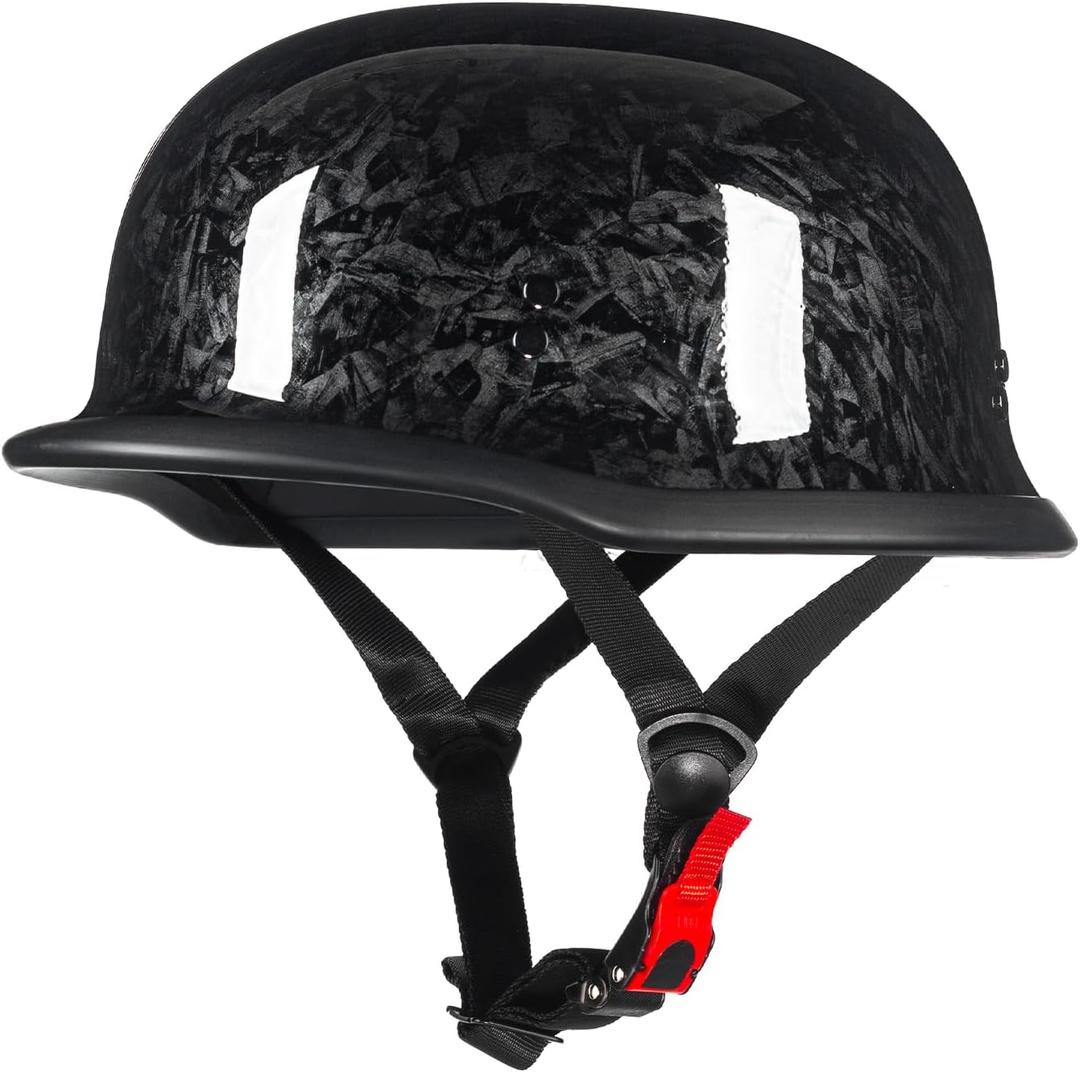 Half Motorcycle Helmets, German Style Open Face Retro Helmet Adult DOT Approved, Model-308 (Black)