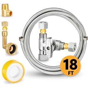 Dishwasher Hose Installation Kit - Includes Water Supply Line, 3/8" Compression Water Splitter, 3/4" FHT Elbow, and 3/8" MIP Elbow (18 FT)
