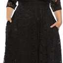 Eternatastic Womens Floral lace Plus Size Midi Dress Scooped Neckline Cocktail Party Dresses (XX-Large, Black Floral-134)