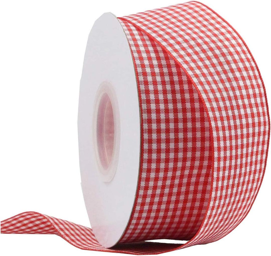 Red Plaid Ribbon Gingham Ribbon Check Ribbon 1.5 Inch 25 Yard Each Roll 100% Polyester Woven Edge for Crafts, Christmas Gift Packing, Wedding Decoration (RED, 1.5INCH)