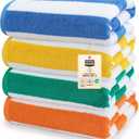 Utopia Towels 4 Pack Cabana Stripe Beach Towel, 30 by 60 Inches, Oversized 100% Ringspun Cotton Pool Towels, Highly Absorbent Bath Towels for Beach (Blue, Yellow, Green & Orange)