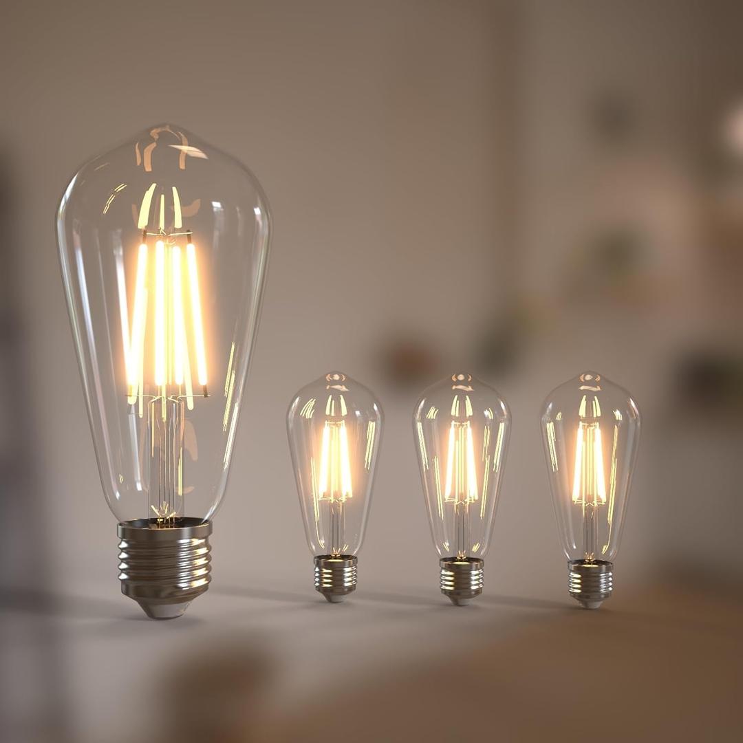 Jensense Edison Bulbs 6W E26 LED Bulb 60 Watt Equivalent, Vintage LED Light Bulbs CRI90+ ST19, Dimmable Clear Light Bulbs, 2700K Soft Warm White 4 Pack
