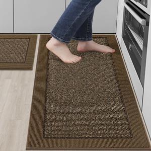 BEQHAUSE Kitchen Rugs and Mats Set of 2 Non-Slip Kitchen Mats for Floor, Absorbent and Stain Resistant Kitchen Runner, Machine Washable Rugs for Kitchen, Laundry & Sink, 20"x32"+20"x48", Brown