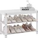 Apicizon Bamboo Shoe Rack for Entryway, 3-Tier Shoe Rack Bench for Front Indoor Entrance, Small Shoe Organizer with Storage, White