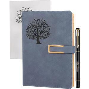 Fanery sue Tree of Life Refillable Writing Journal for Women&Men Faux Leather Hardcover Notebook A5 College Ruled 200 Lined Pages Lay-Flat Personal Diary with Pen&Magnetic Buckle (Tree of Life-Blue)