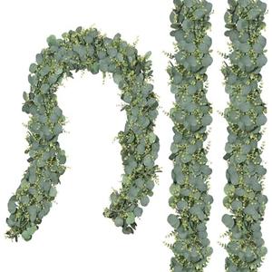 CQURE 3Pcs Eucalyptus Garland,Artificial Eucalyptus Leaves Table Greenery Garland Wreath Vines for Wedding Party Table Fireplace Bedroom Wall Room Decor, Size: 17.7 Ft