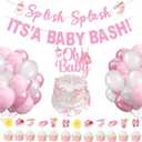 Splish Splash Baby Shower Decorations,Pink Beach Party Decorations,Splish Splash Its a Baby Bash Banner,Pink White Ballloon for Kids Baby Shower Decorations Summer Swimming HawaiianTropical Supplies