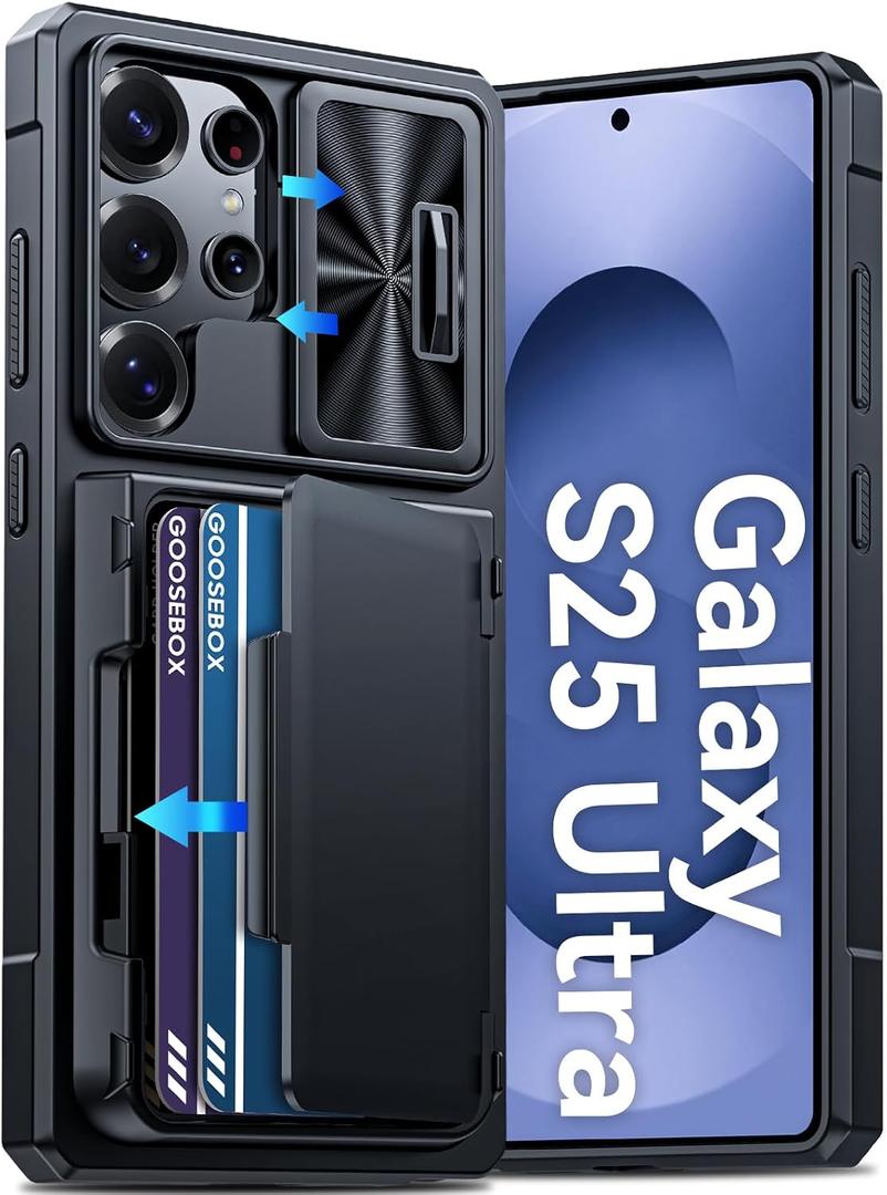 GooseBox for Samsung Galaxy S25 Ultra Case Wallet with RFID [Cards Holder][Camera Cover][Edge Raised] Full Body Shockproof Silicone Protective Phone Case for Galaxy S25 Ultra 6.9" 2025 (Black)
