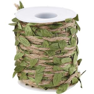 Natural Jute Twine, Creative Burlap Leaf Ribbon 5MM with Artificial Green Leaves, Perfect Braided Decorated Vine for Art & Crafting Home Packing Decoration and Any Party Decoration
