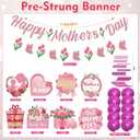 Happy Mother's Day Decorations, Mother's Day Banner Garland with Hanging Swirl Decorations, Pink Floral Mom Party Decor Set for Ceiling Home Party Backdrop Celebration