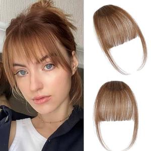 ELEFOCUS Clip-on bangs 100% Real Hair Fine Light Brown Fake Bangs Daily Wear Fake Bangs