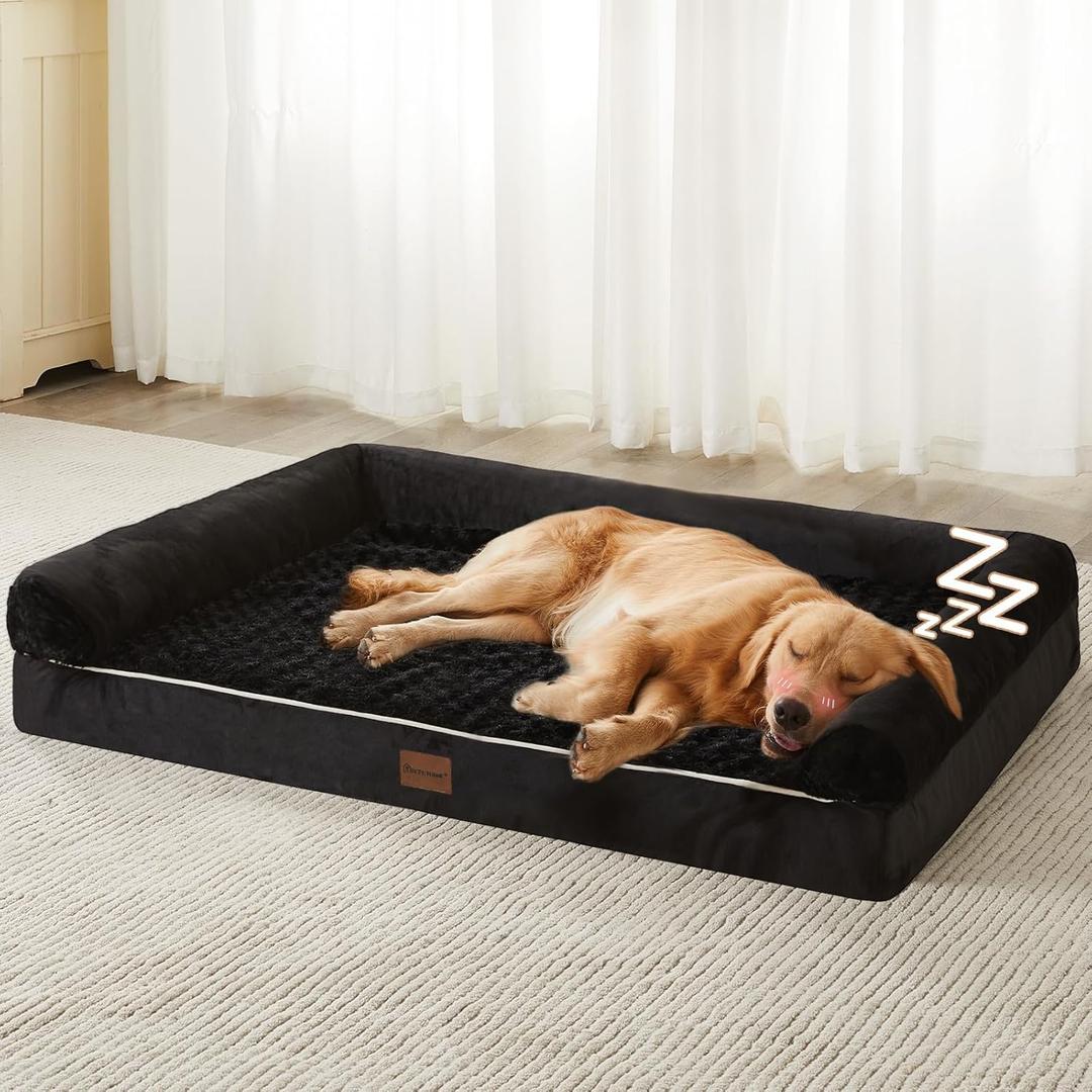 BFPETHOME Dog Beds for Large Dogs, Orthopedic Dog Bed for Medium Large Dogs,Big Waterproof Couch Pet Bed with Removable Washable Cover (42"L x 30"W x 7"Th, Black)