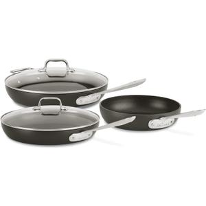 All-Clad HA1 Hard Anodized Nonstick Fry Pan Set  3-Piece Cookware, 8", 10", 12" Skillets with Lid, Induction Compatible, Oven Safe to 500F, Lid Safe to 350F, Black
