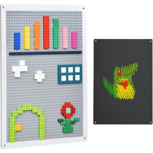 Vertical Building Brick Base Plate & Chalkboard Surface, 2-Sided Activity Panel and Blackboard for Kids&Toddlers Playroom, Compatible with All Major Block Brands (STD.)