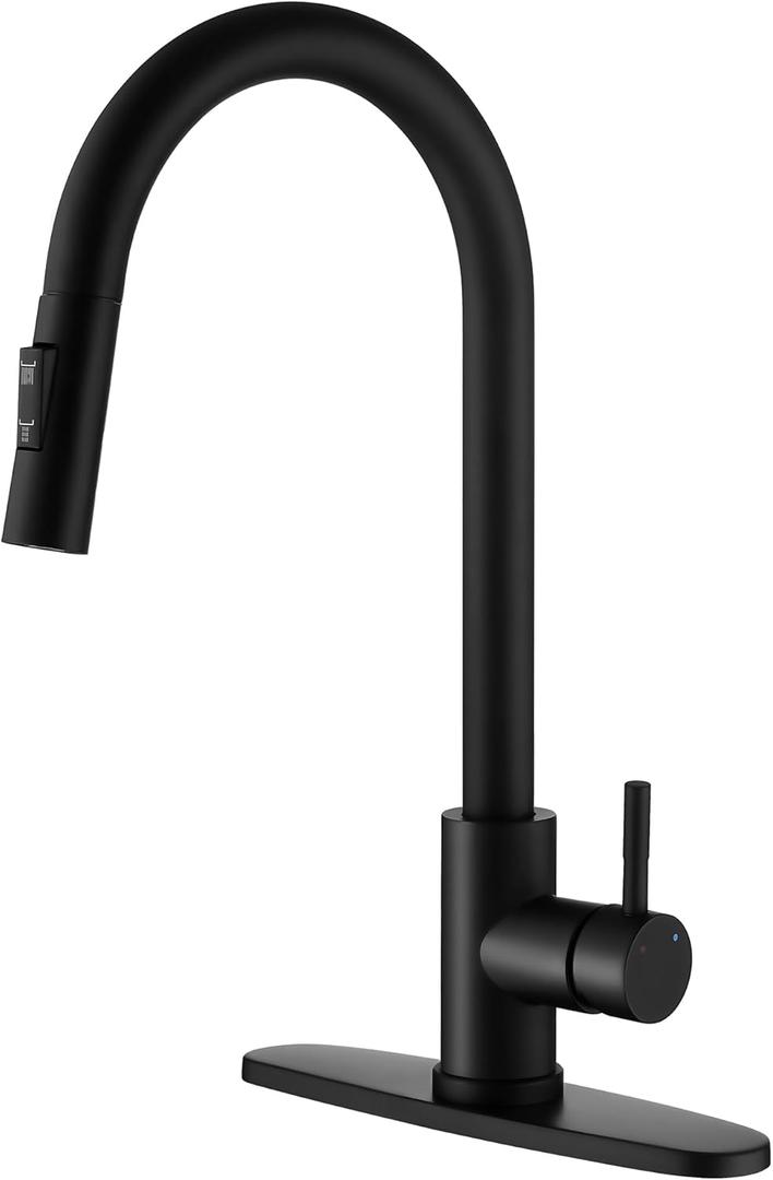 Kitchen Faucets, Kitchen Faucet with Pull Down Sprayer, 2.5GPM High Arc Single Handle Stainless Steel Kitchen Sink Faucets for Farmhouse Camper Laundry Rv Bar (Matte Black) 