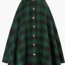 Belle Poque Women's Plaid A-line Skirt Vintage Pleated Flared Midi Skirts Fall Winter Skirt  Size S