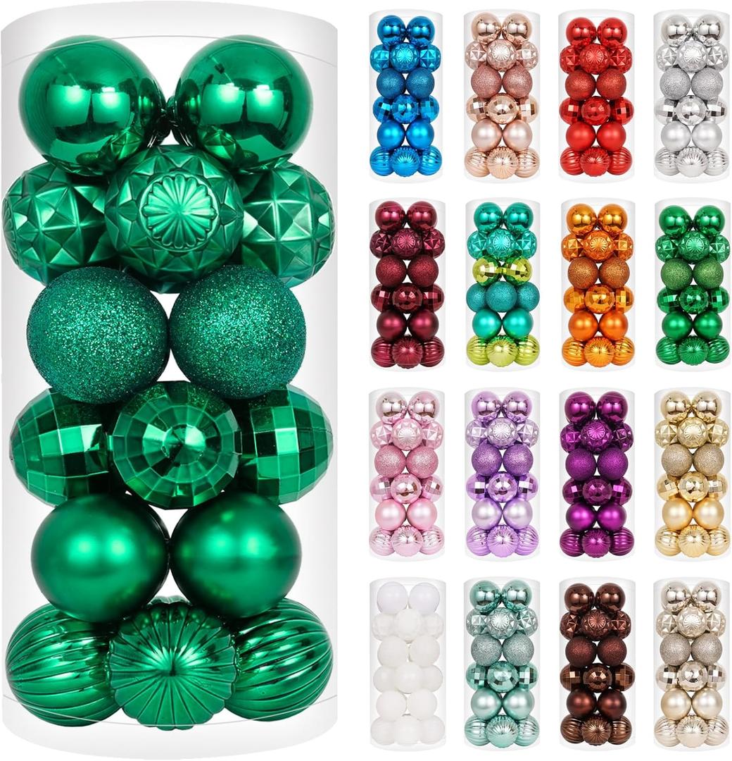 XmasExp 24ct Christmas Ball Ornaments Shatterproof Xmas Tree Hanging Balls Decorations Perfect for Holiday Wedding Christmas Decor (Malachite Green, 1.57")