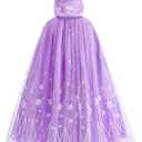 PURFEEL Girls Princess Cape Kids Snowflake Hooded Cloak Play Costume Halloween Party Outfit Purple 3-6Years