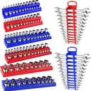 Magnetic Socket Organizer Set, 8PCS Socket Holder Organizer with 6 Socket Trays & 2 Wrench Racks, 1/4", 3/8", 1/2" Metric & SAE Tool Box Organizer for Garage, Workbench and Toolbox