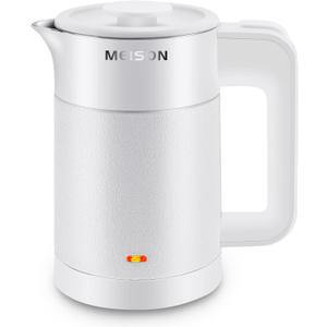 0.6L Small Electric Kettles Stainless Steel, Travel Mini Hot Water Boiler Heater, Double Wall Cool Touch Portable Teapot, Auto Shut-Off & Boil-Dry Protection, 120V/800W (white)
