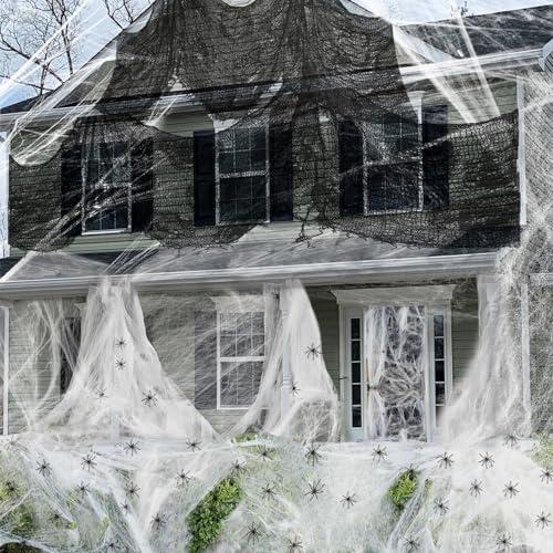 Nenrsl 1500 sqft Halloween Spider Webs Decorations with 100 Fake Spiders & 2Pcs 72*30 Inch Black Creepy Cloth,Super Realistic Cobwebs for Halloween Decor Indoor,Outdoor,Party,Garage Door Decorations