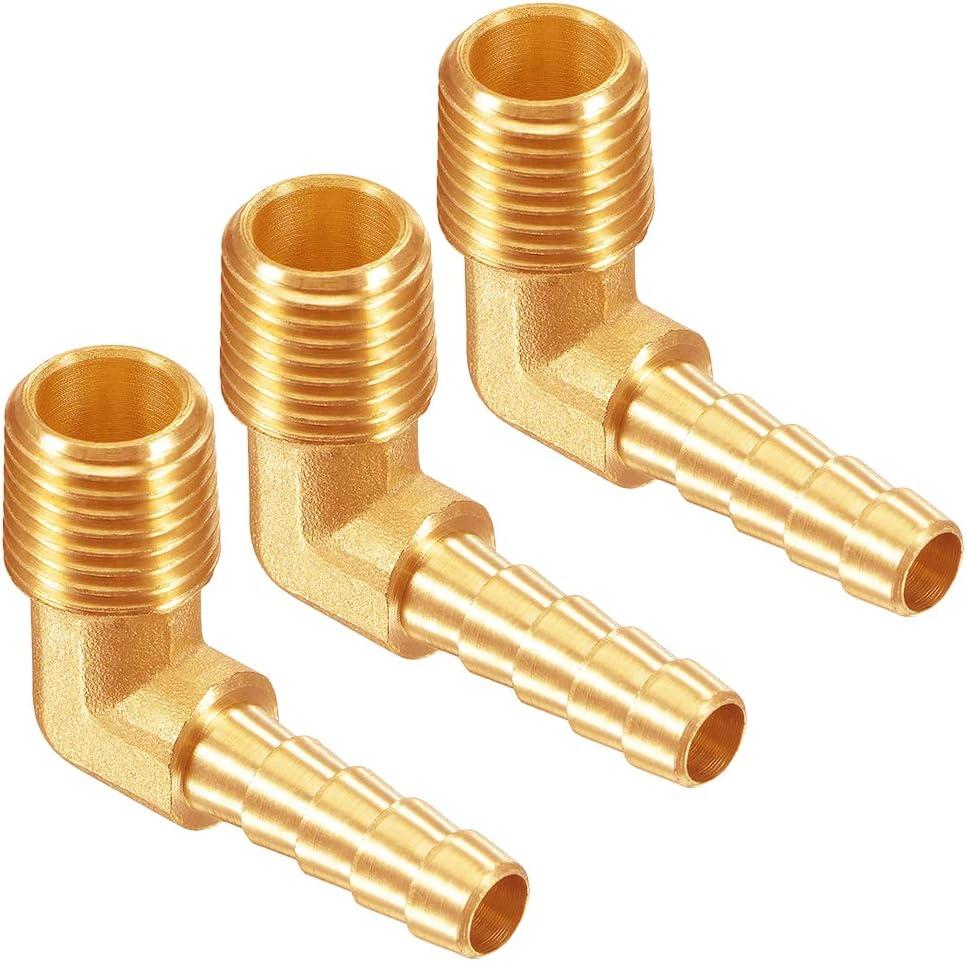 3PCS Brass 1/4"NPT Male to 1/4" Barb 90 Degrees Elbow Thread Pipe Hose Barb Fittings for Water/Oil/Gas