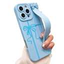 jueaes Cute Bow Case for iPhone 16 Pro with Finger Hand Wrist Strap