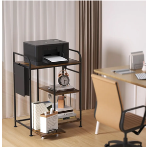 3-Tier Printer Stand - Adjustable Height, Sturdy Design, Space-Saving Storage Solution for Home Office, with Shelf for Books & Office Supplies, Easy Assembly, Fits Most Printers & Scanners