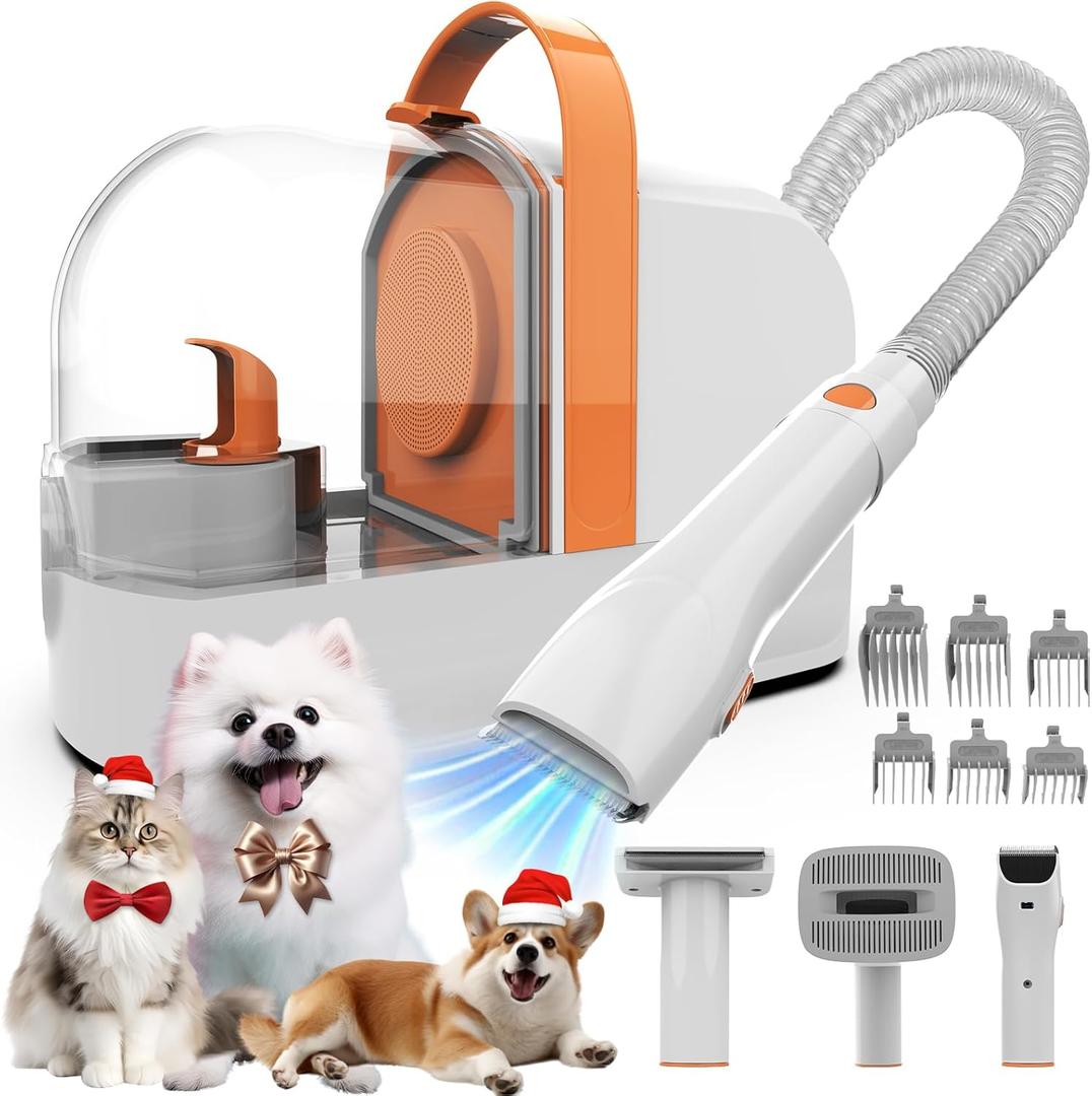 Dog Grooming Vacuum, Dog Grooming Kit with Pet Clippers, 12,000Pa Pet Hair Grooming Vacuum for Dogs, Vacuum Brush for Shedding Grooming, Low Noise Home Cleaning Tool in 1, PG10 (Orange)