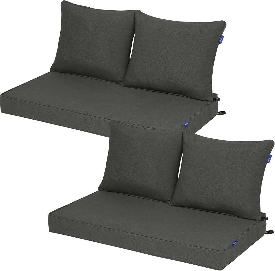 Outdoor Loveseat Cushion Set Patio Deep Seat Cushion for Outdoor Furniture Water Repellent 44'' x 24'' Patio Cushion Set for Couch, Bench and Swing, Fade Resistant (Pure Dark Grey, 2 Sets)