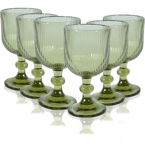 Vintage Green Wine Glasses Set of 6, 14 oz Green Goblets Glassware Drinking Glasses, Colored Glassware Wine Glasses for Beer, Water, Cocktail, Juice, Whiskey, Wedding Party Bar