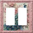 Vintage Peony Peacock Double Rocker Decorative Light Switch Cover