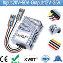 DC DC Converter Reducer 20-90v 24v 36v 48v 60v 72v to 12v DC Converter Step Down Buck 25A 12v dc Voltage Regulator for Golf Cart Car Device (XW-2090-12-25A-T)