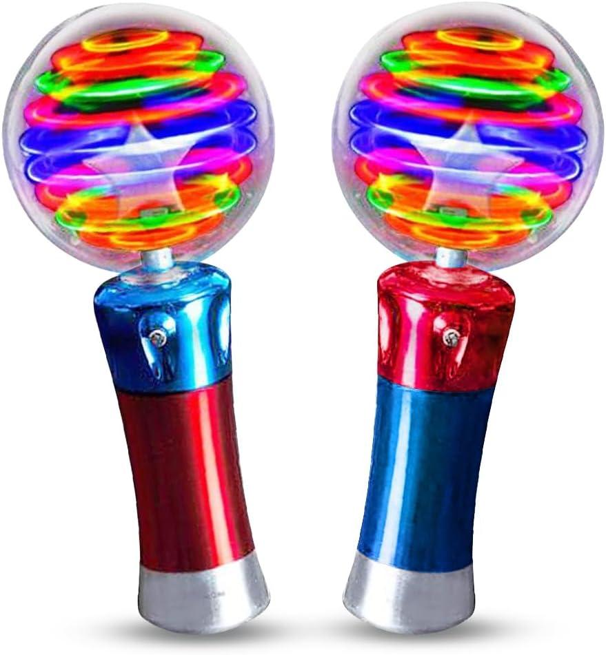 ArtCreativity 7.5 Inch Light Up Magic Ball Toy Wands for Kids, Set of 2, Flashing LED Wands for Boys and Girls, Thrilling Spinning Light Show, Batteries Included, Fun Gift or Birthday Party Favor