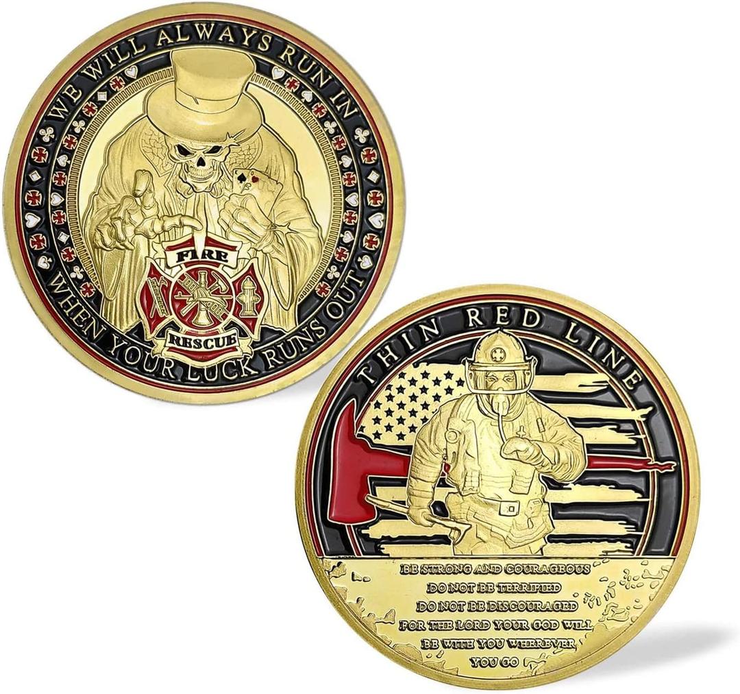 4 x Firefighter Challenge Coin Thin Red Line Fire Rescue Coin Fireman Prayer Coin