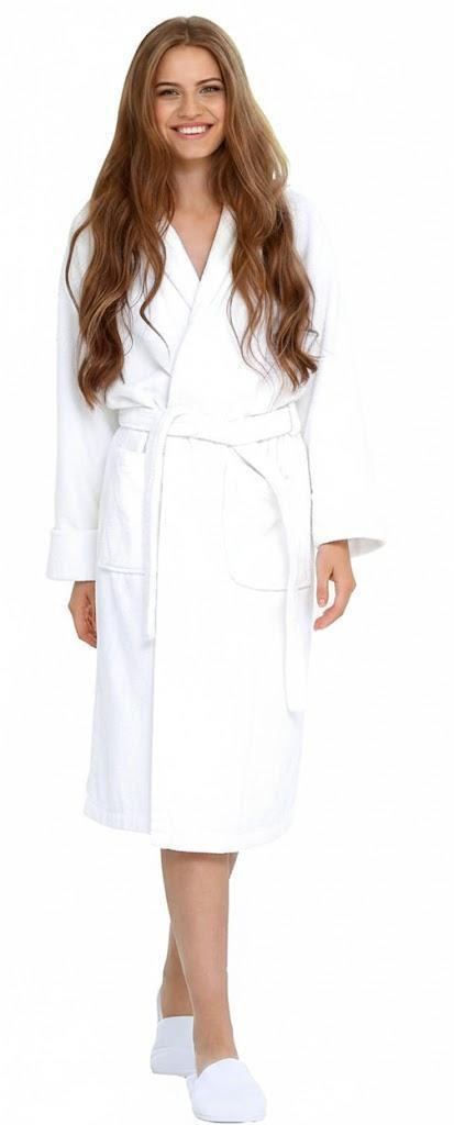 BIOLINEN 100% Cotton Terry Shawl Collar Bathrobe with Slippers 1 Pack (One Size, White)